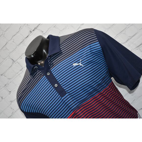 PUMA Golf Polo Shirt Mens Size XL Polyester Performance Red Blue Gray - Picture 1 of 6